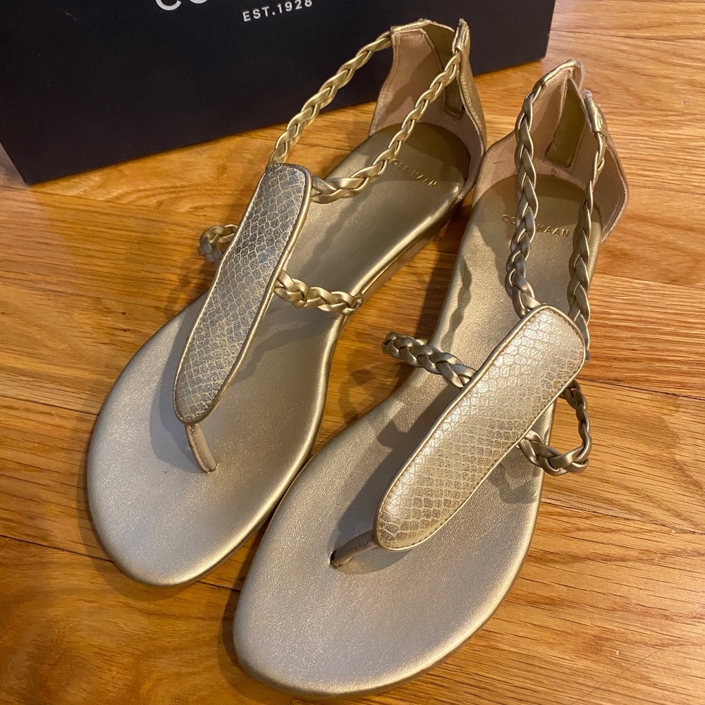 Cole Haan gold leather Abbe sandals